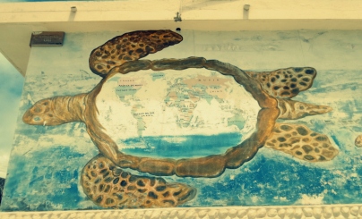 İsabela adasındaki duvarların birinde kocaman bir dünya haritası